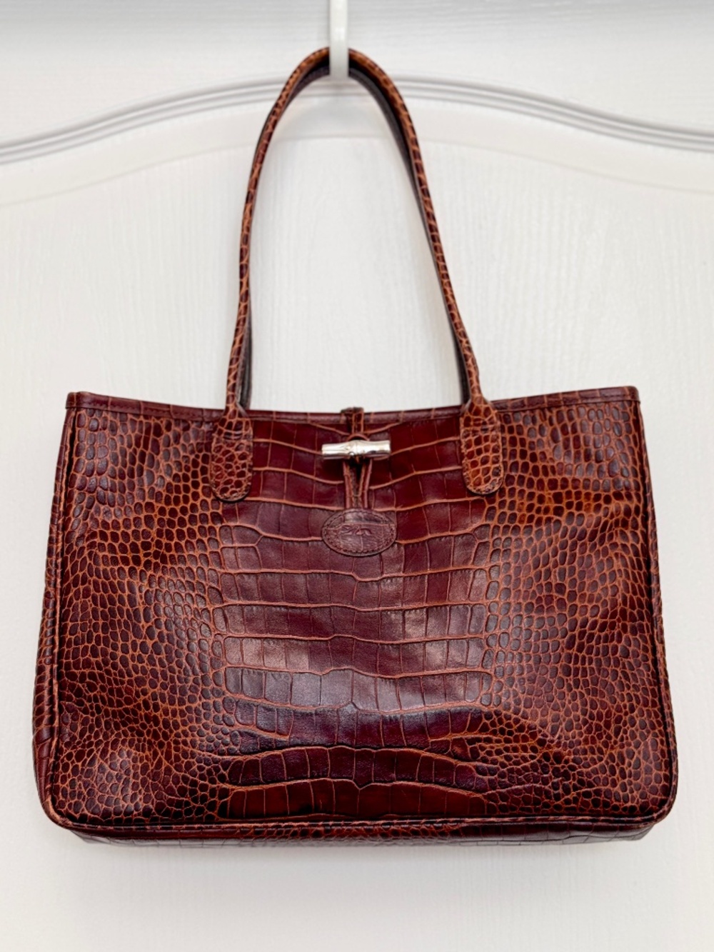 LONGCHAMP Croc Embossed Leather Handbag